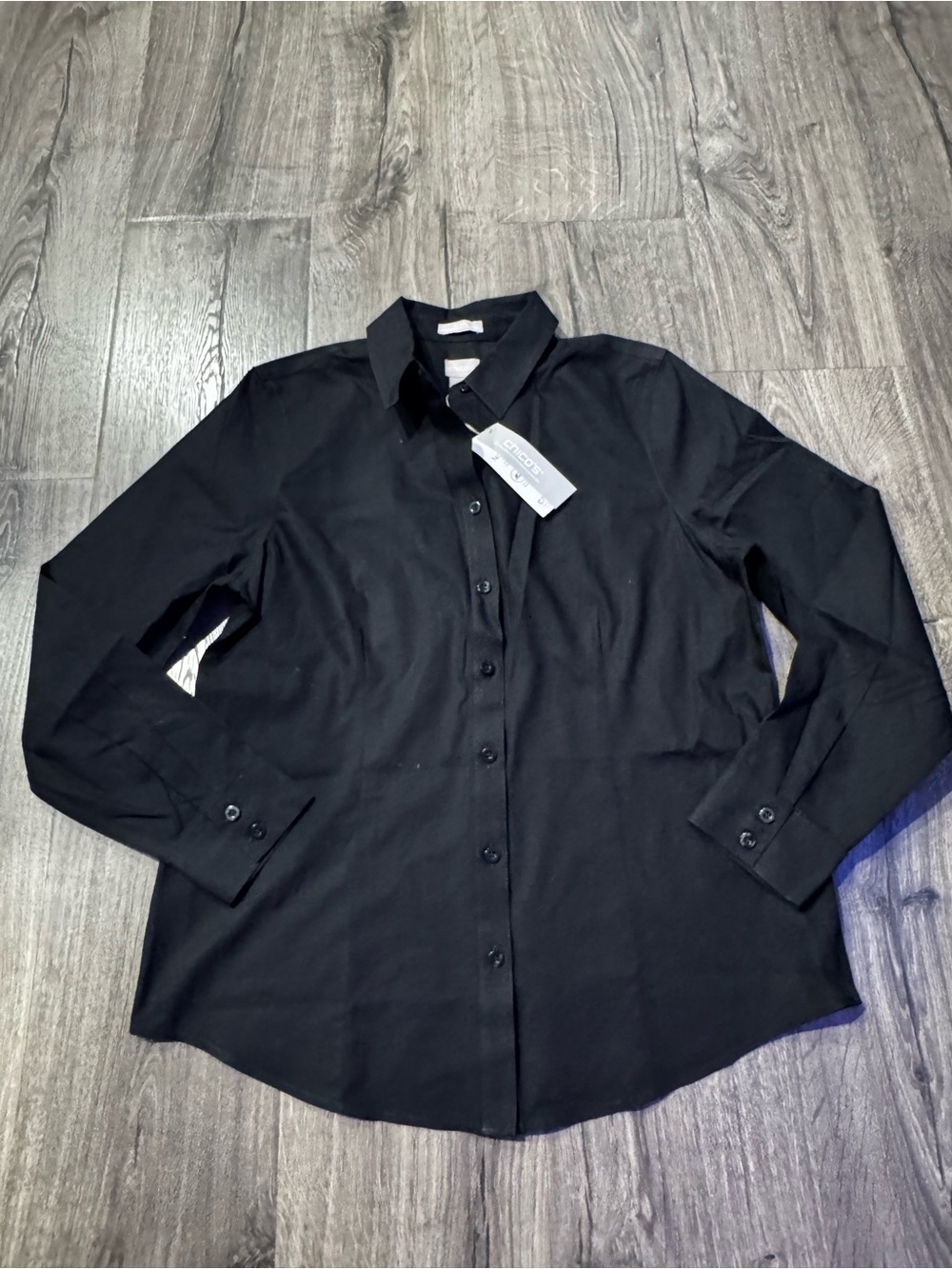 Chico’s Black Long-Sleeve Button-Front Women's Shirt no iron coolmax small - Picture 2 of 8